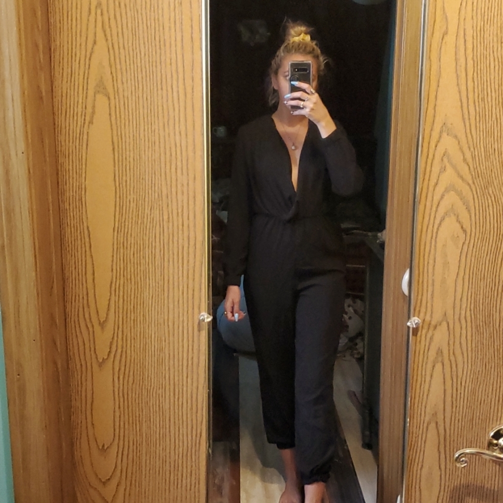 Black v neck jumpsuit